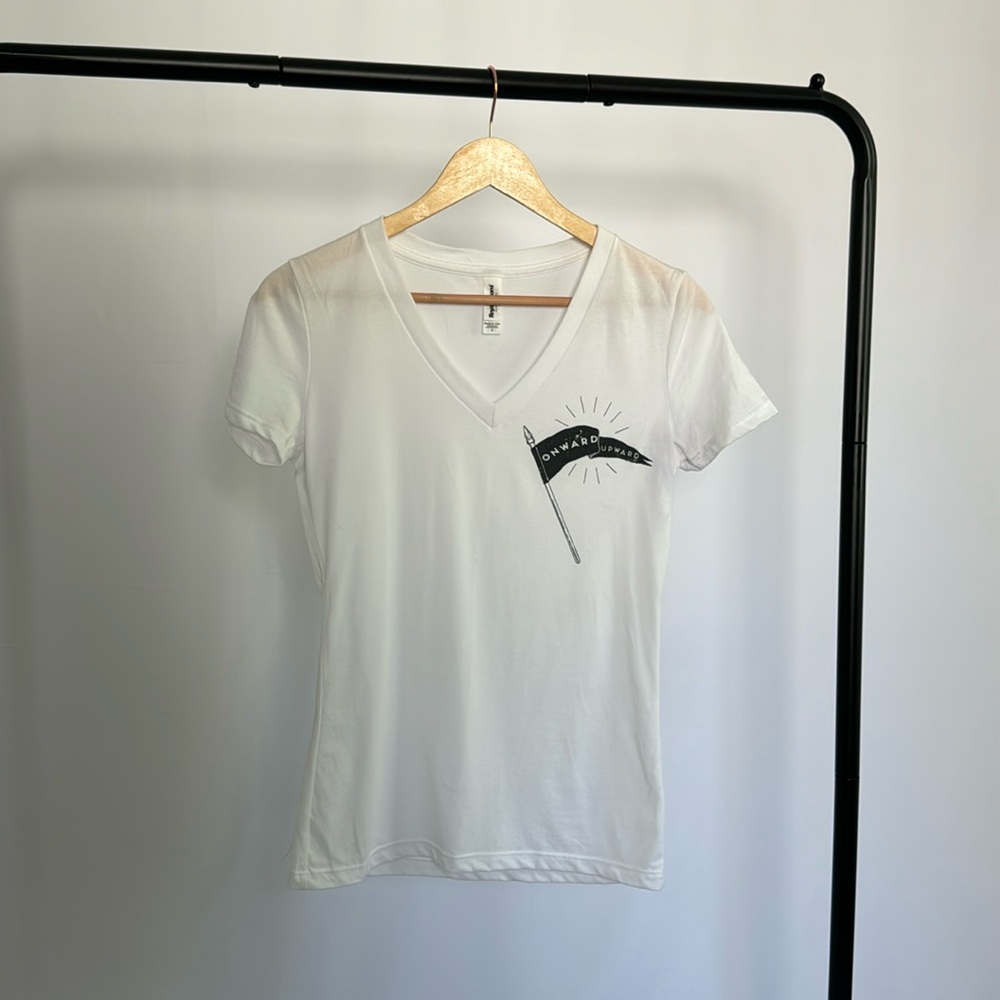 White V-Neck Short Sleeved Tee Shirt | Because It’s Onward & Upward For You